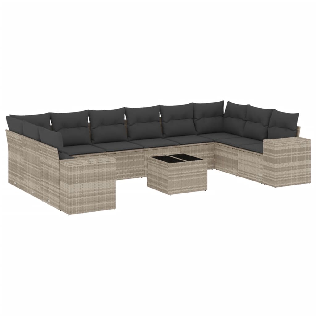 10-delige Loungeset met kussens poly rattan zwart