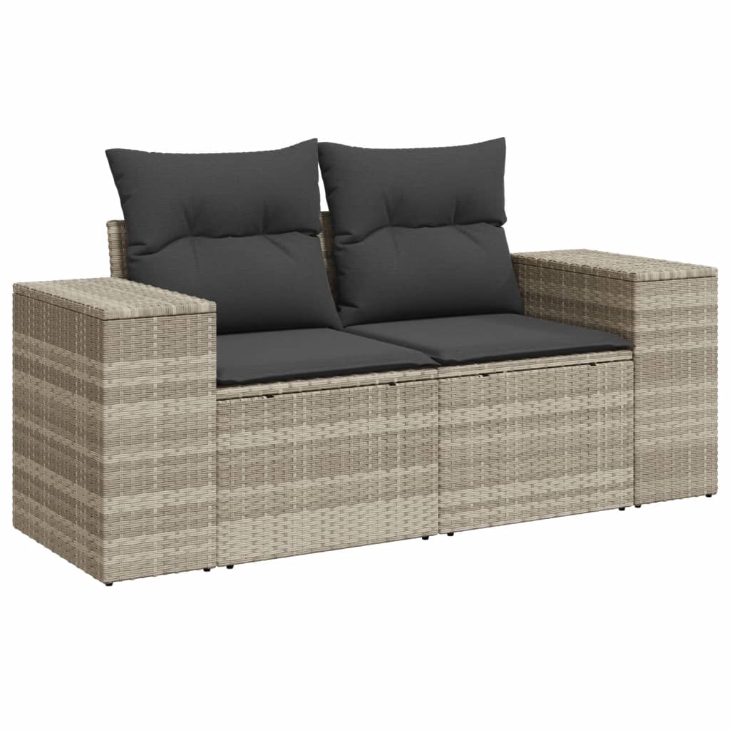 10-delige Loungeset met kussens poly rattan zwart