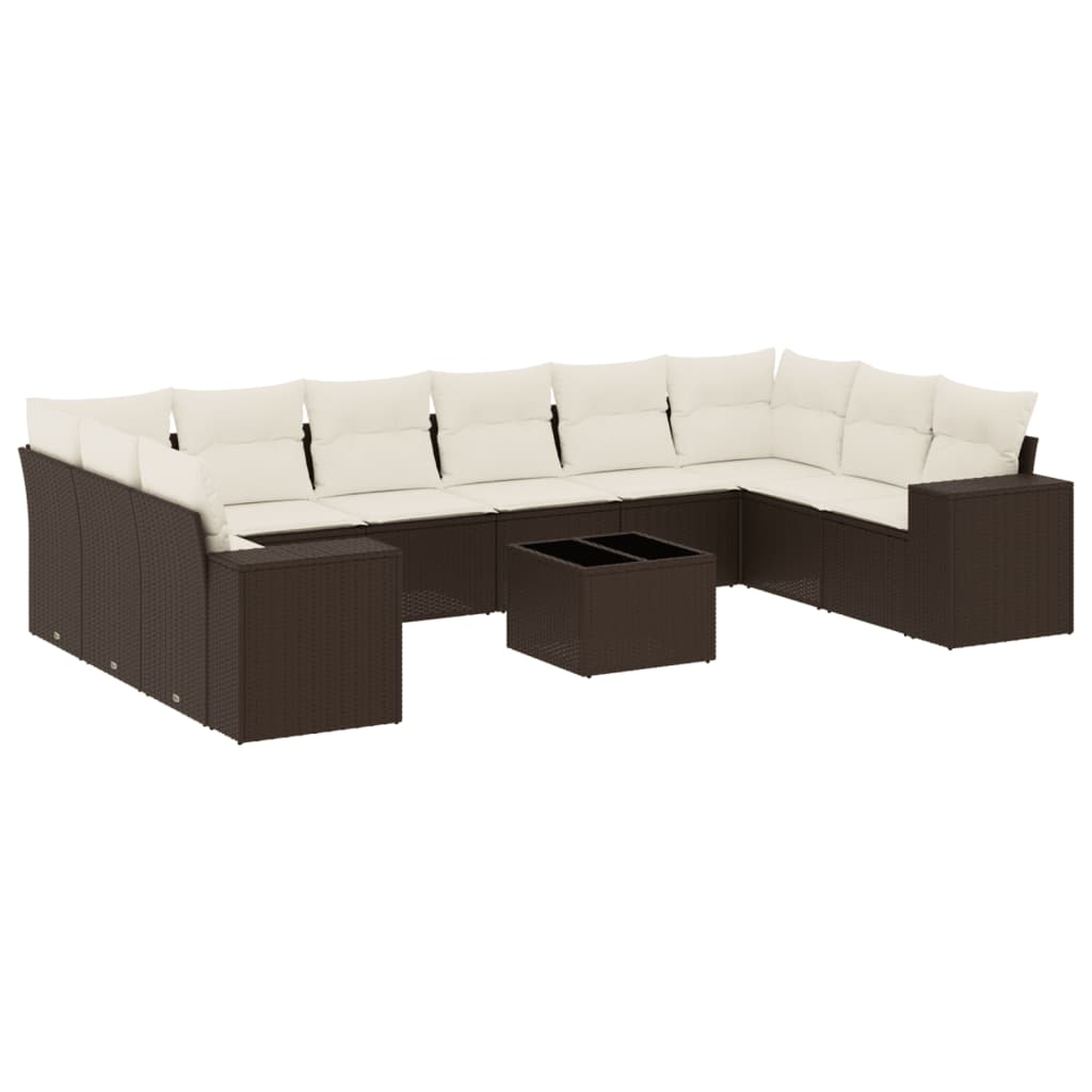 10-delige Loungeset met kussens poly rattan zwart