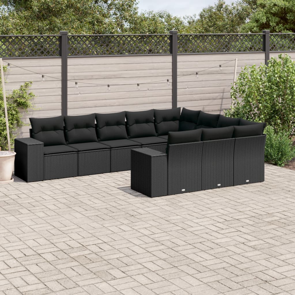 10-delige Loungeset met kussens poly rattan beige