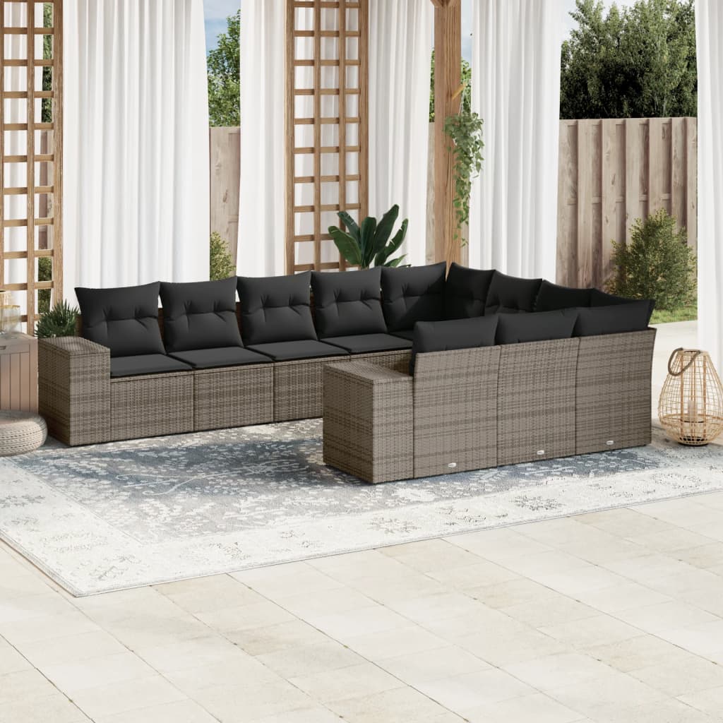 10-delige Loungeset met kussens poly rattan beige