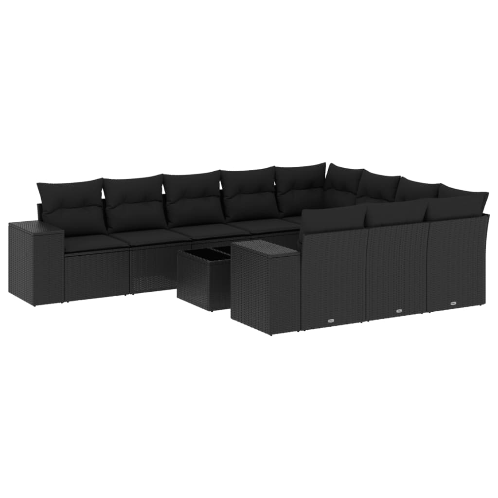 10-delige Loungeset met kussens poly rattan beige