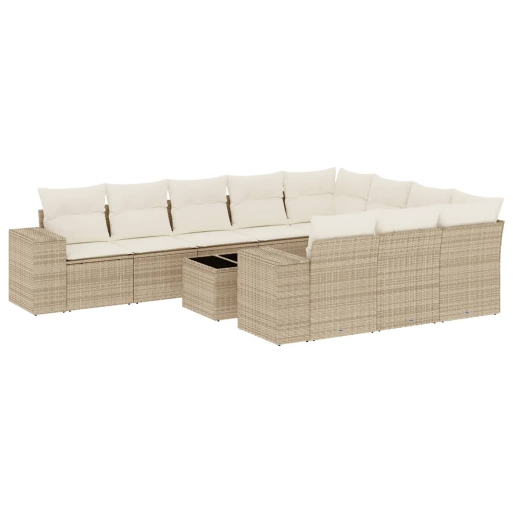 10-delige Loungeset met kussens poly rattan beige