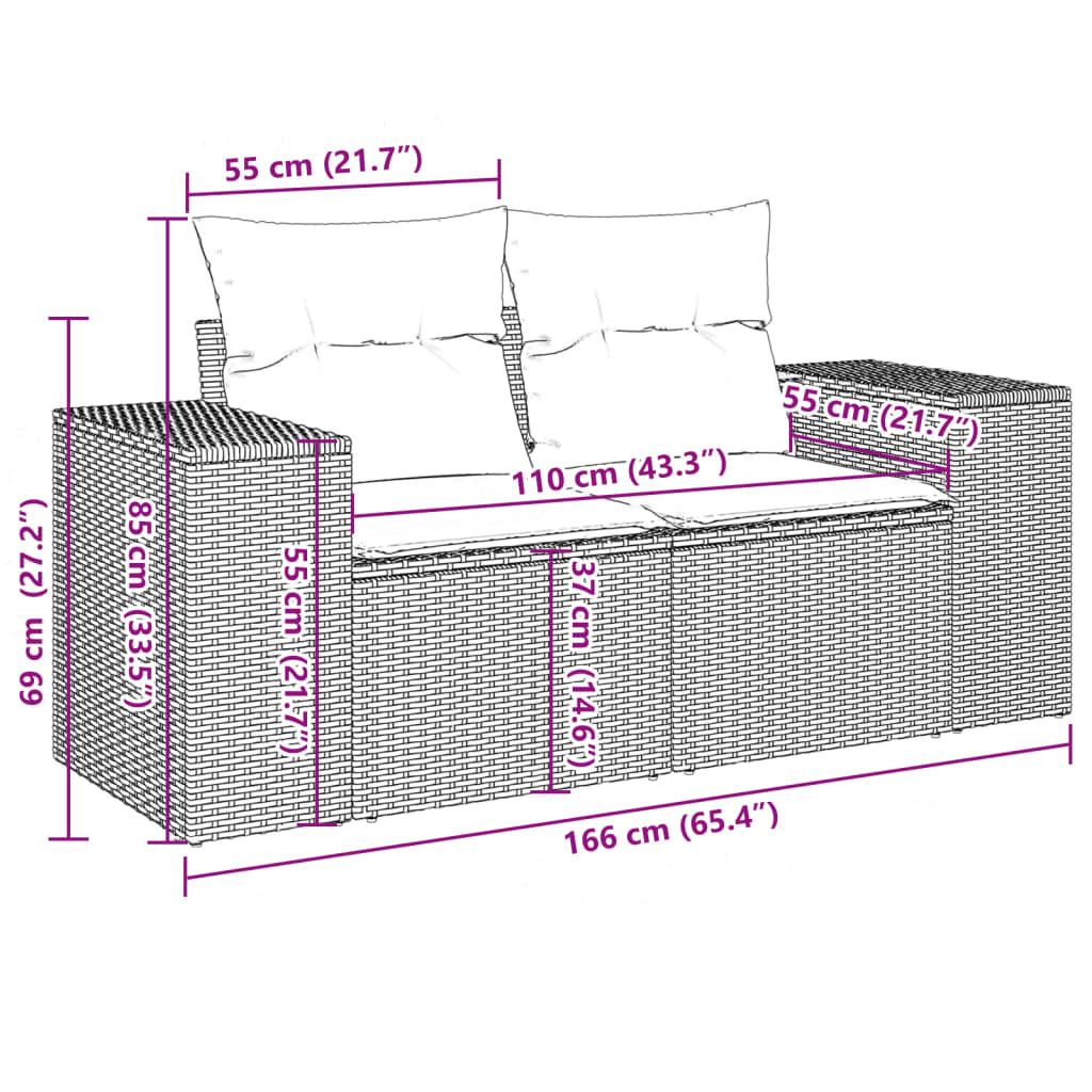 10-delige Loungeset met kussens poly rattan beige