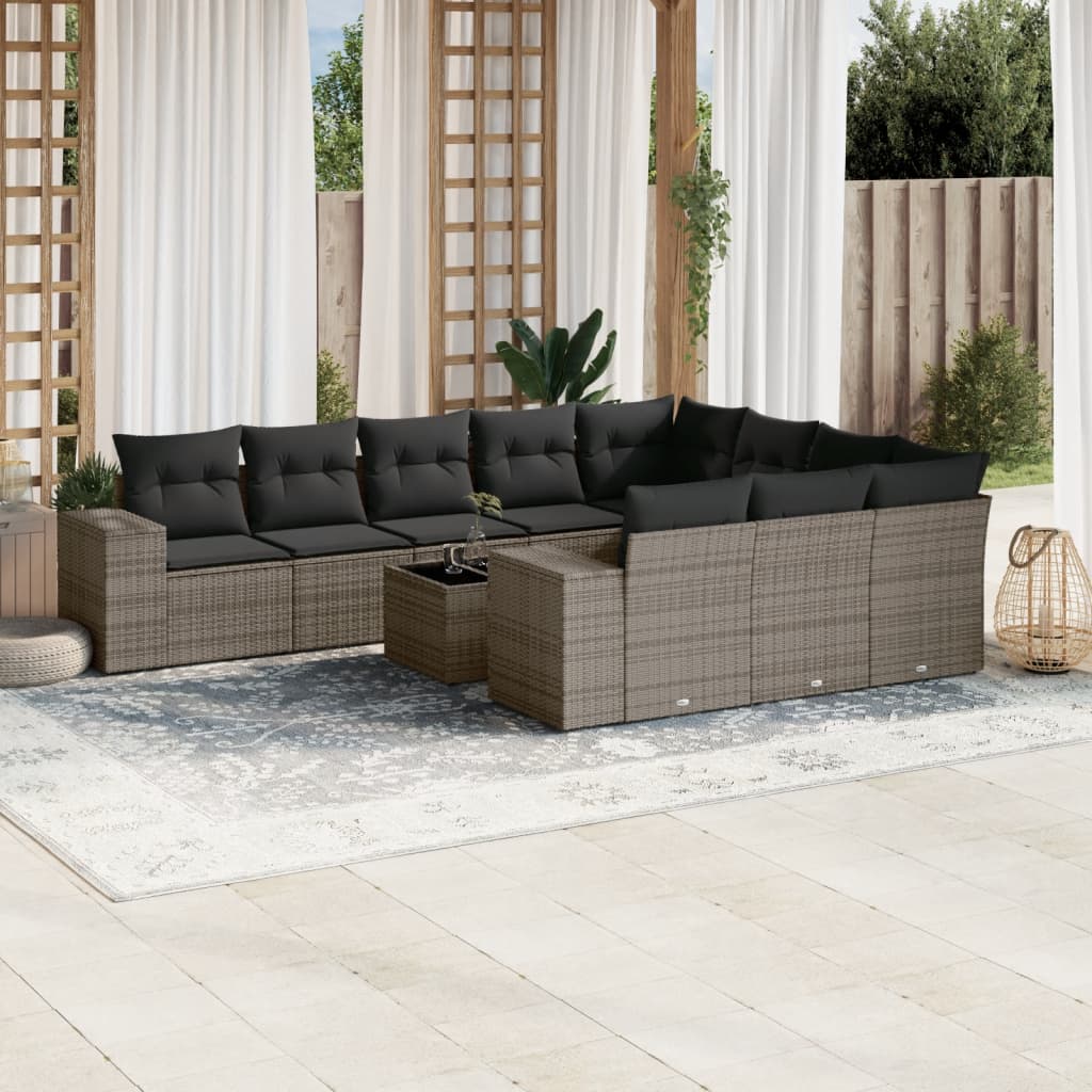 10-delige Loungeset met kussens poly rattan beige