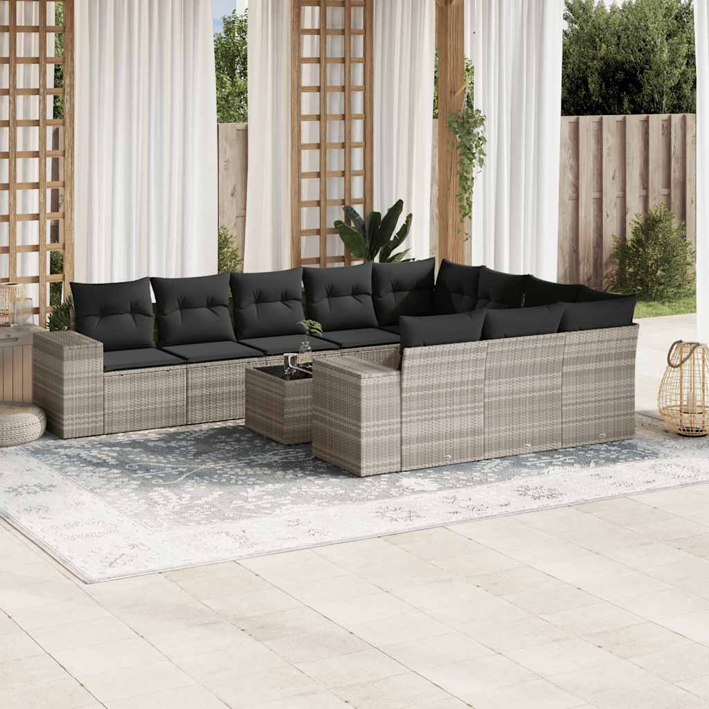 10-delige Loungeset met kussens poly rattan beige