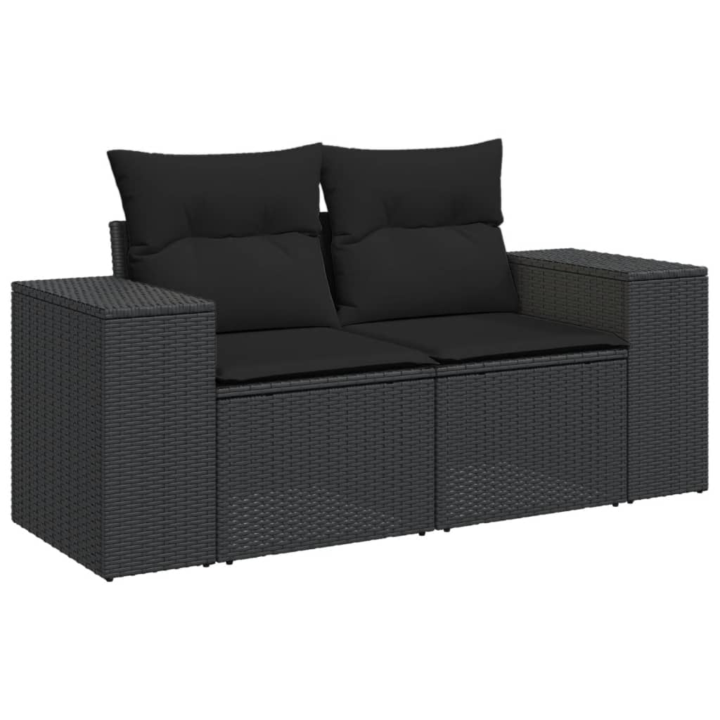 11-delige Loungeset met kussens poly rattan zwart