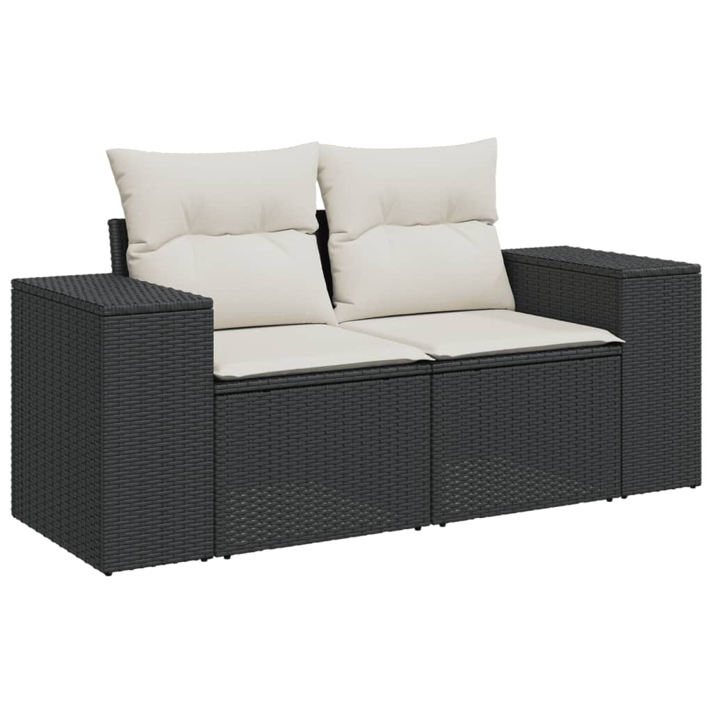 11-delige Loungeset met kussens poly rattan zwart