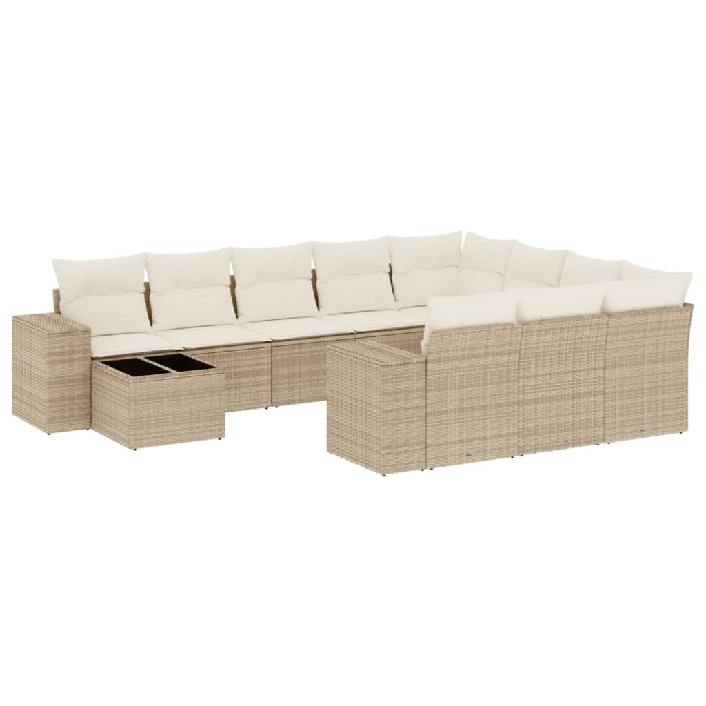 11-delige Loungeset met kussens poly rattan zwart