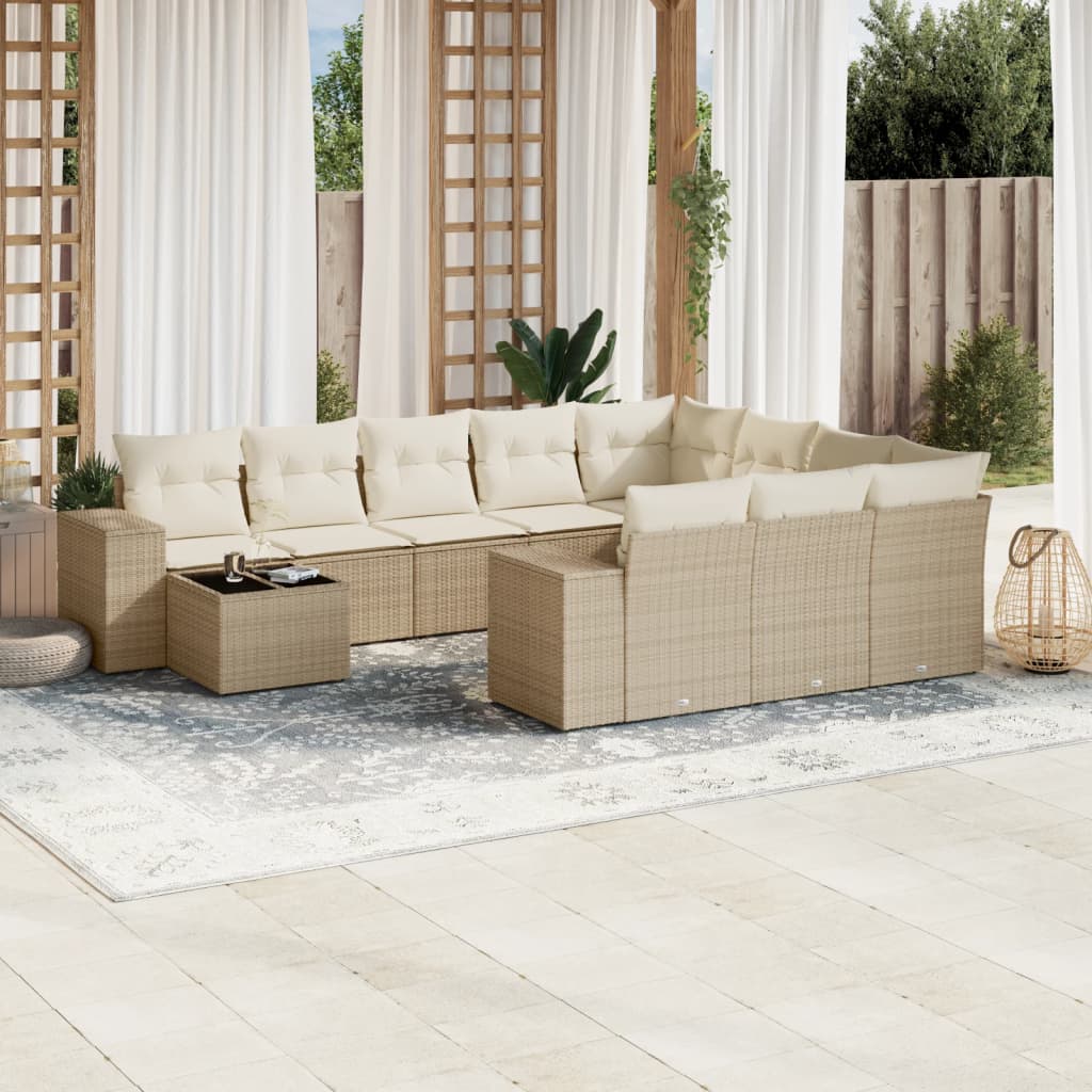 11-delige Loungeset met kussens poly rattan zwart