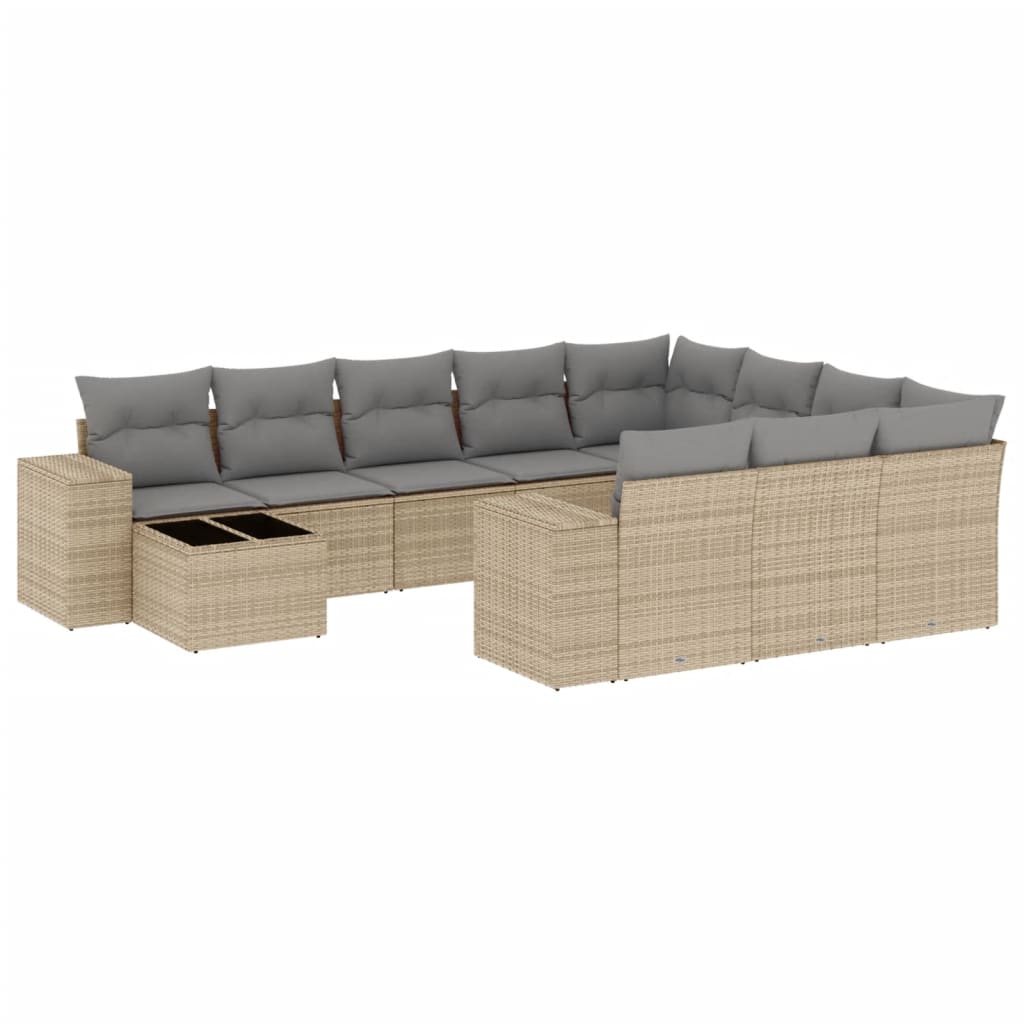 11-delige Loungeset met kussens poly rattan zwart