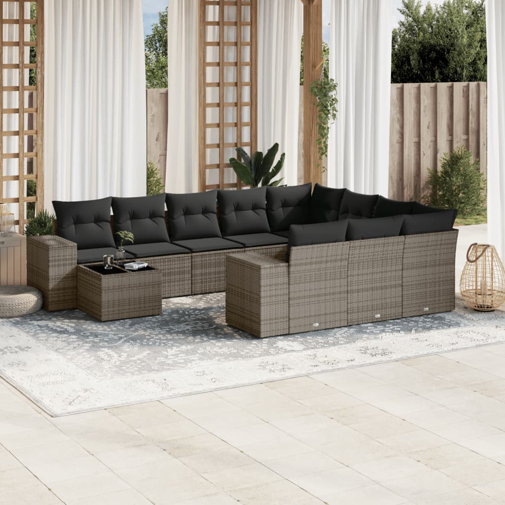 11-delige Loungeset met kussens poly rattan zwart