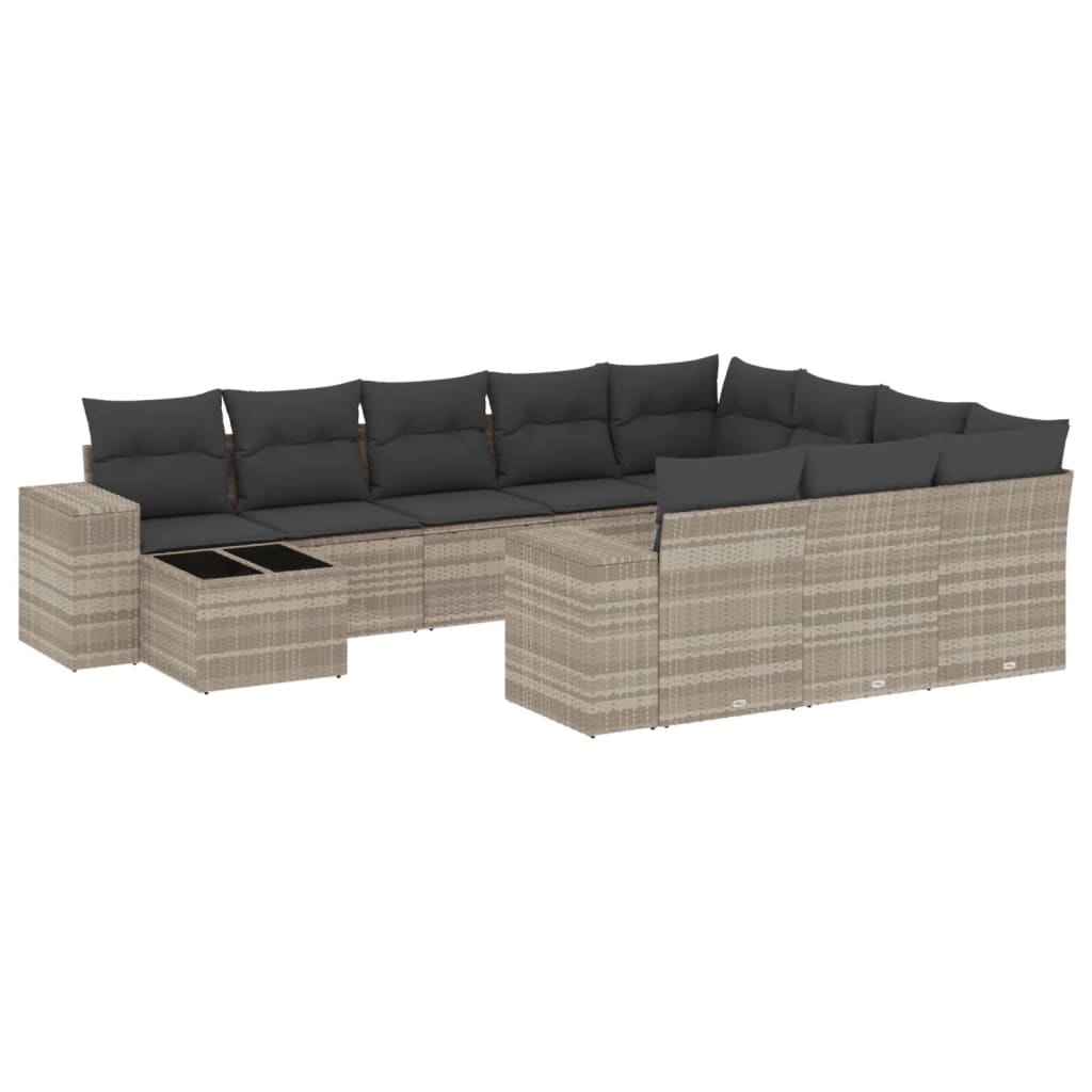 11-delige Loungeset met kussens poly rattan zwart