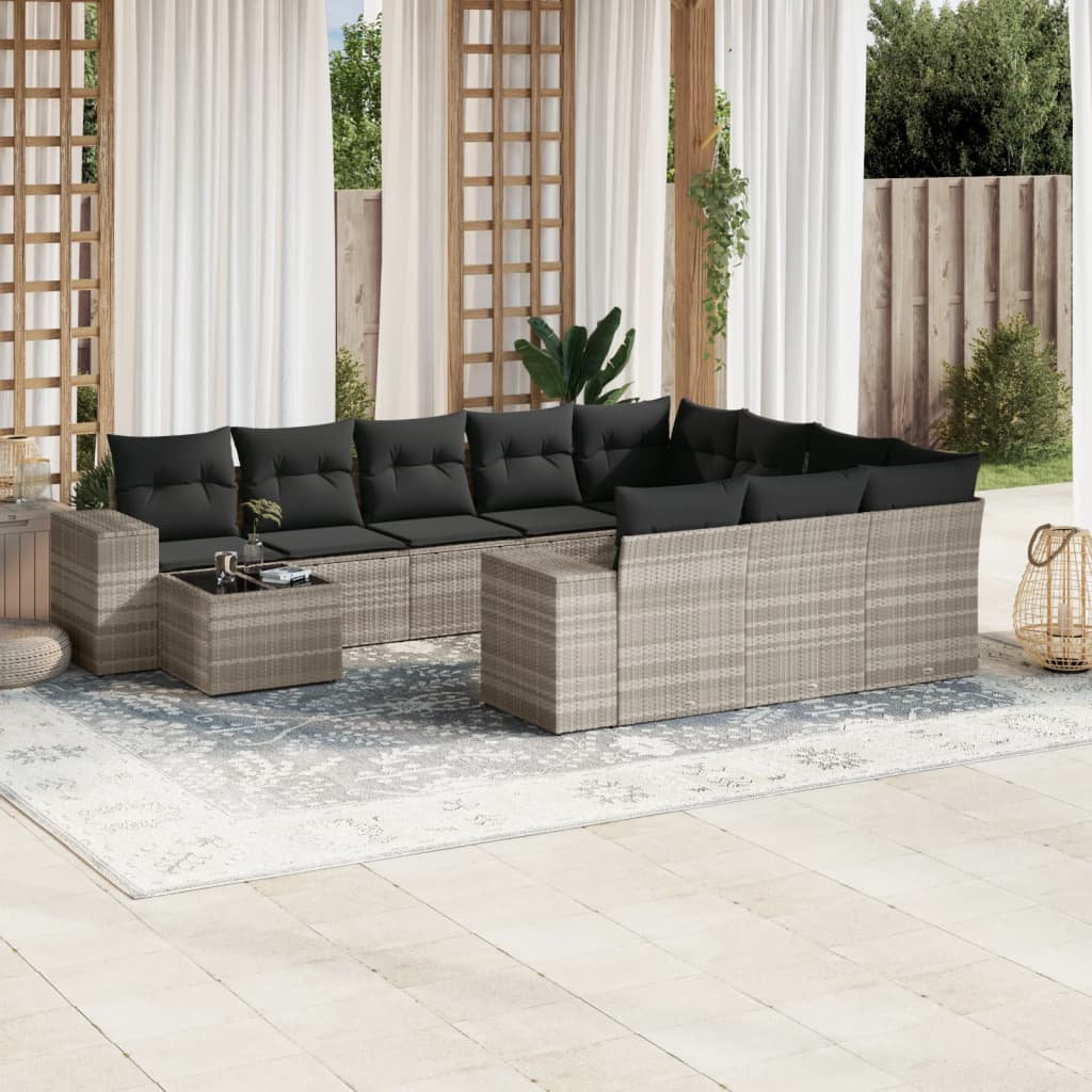 11-delige Loungeset met kussens poly rattan zwart