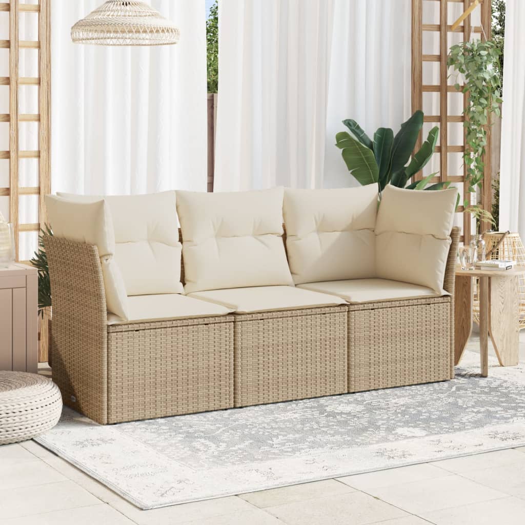 3-delige Loungeset met kussens poly rattan