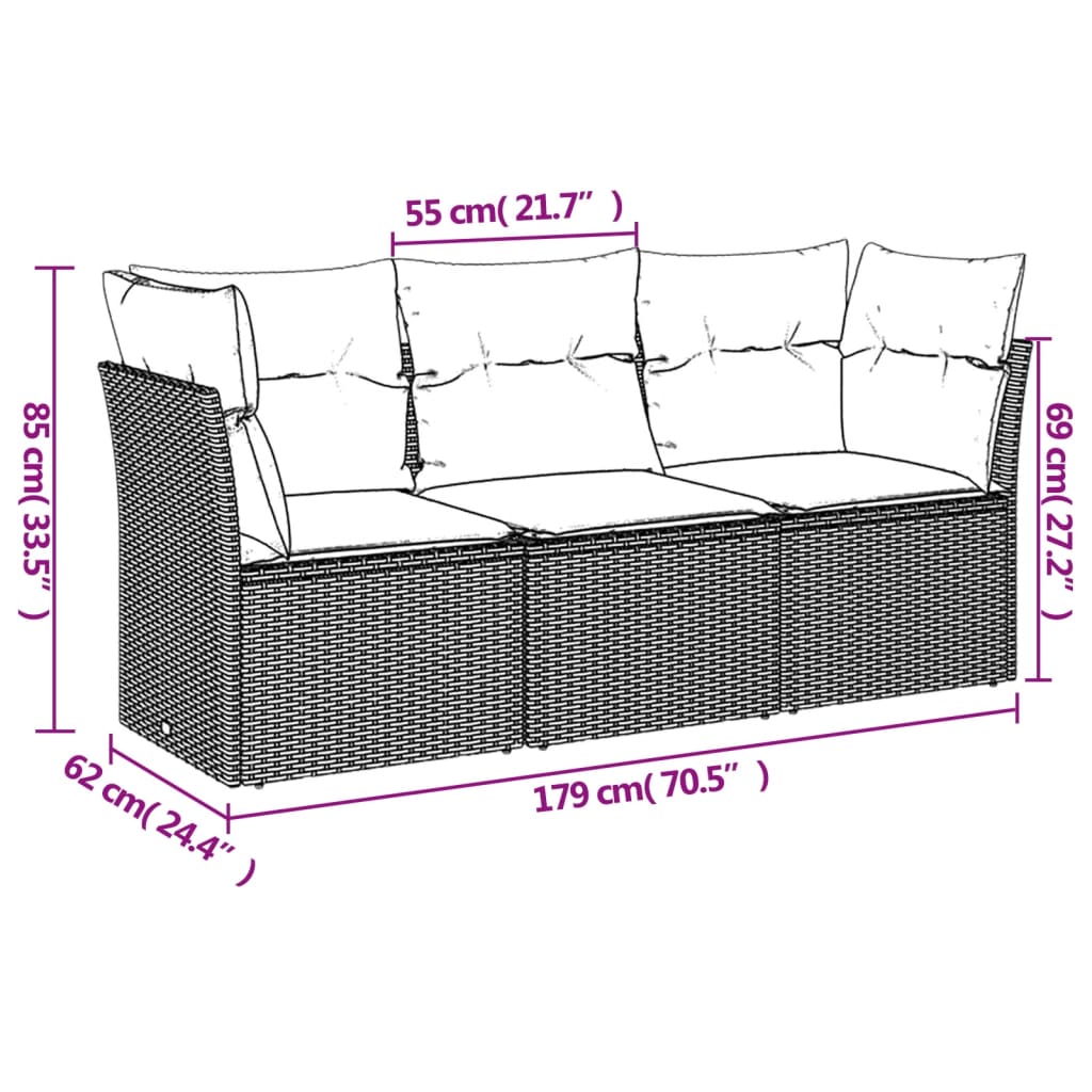 3-delige Loungeset met kussens poly rattan