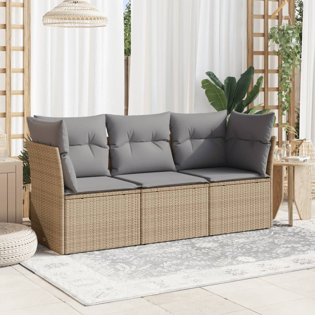 3-delige Loungeset met kussens poly rattan