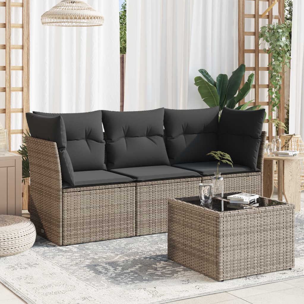 3-delige Loungeset met kussens poly rattan