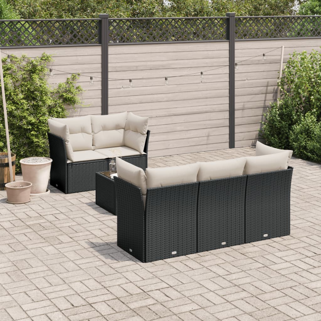 6-delige Loungeset met kussens poly rattan