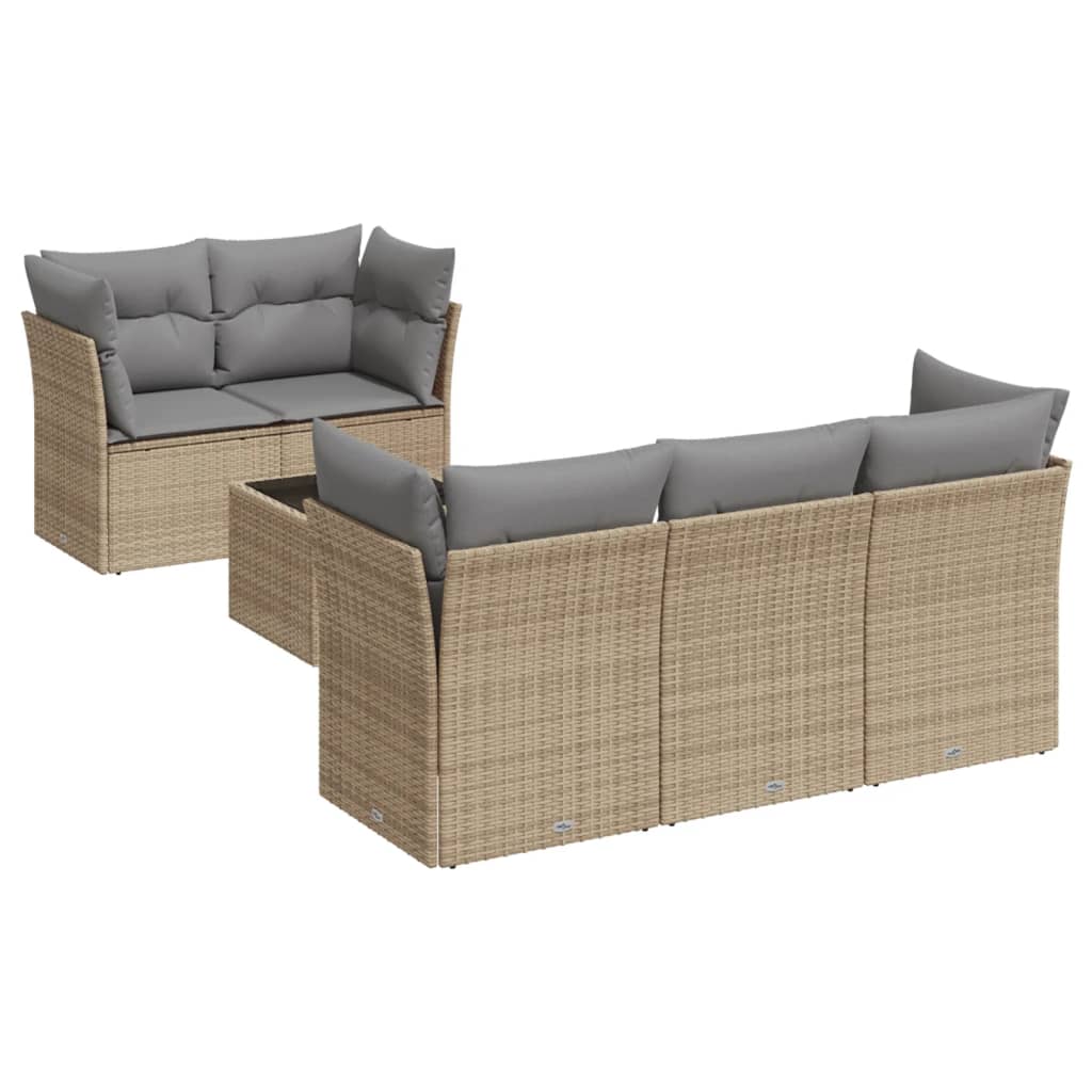 6-delige Loungeset met kussens poly rattan