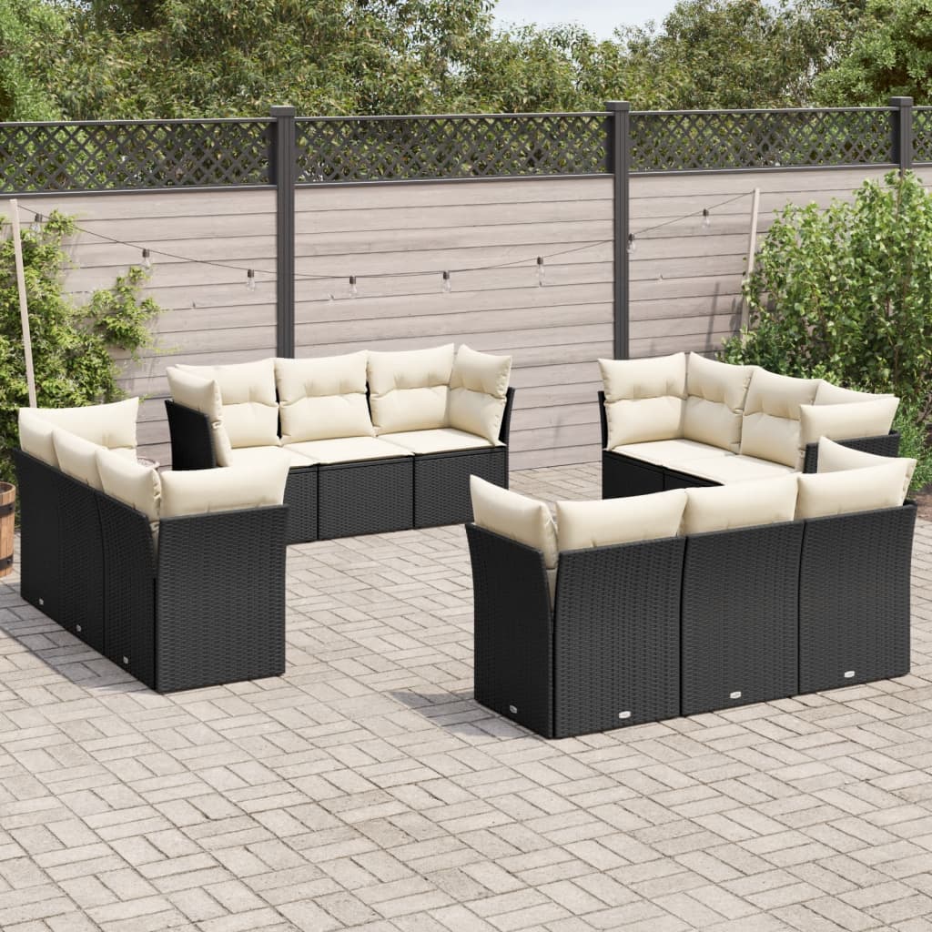 12-delige Loungeset met kussens poly rattan bruin