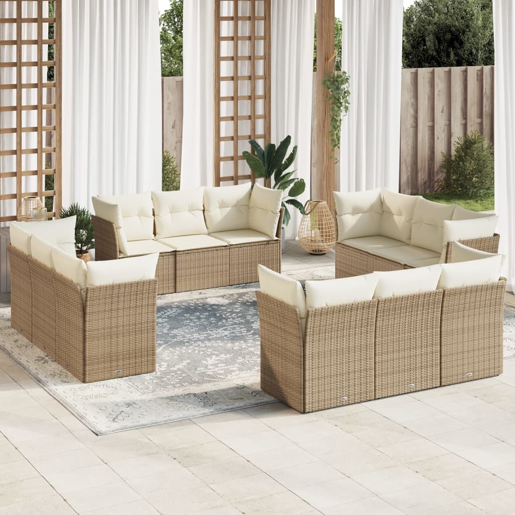 12-delige Loungeset met kussens poly rattan