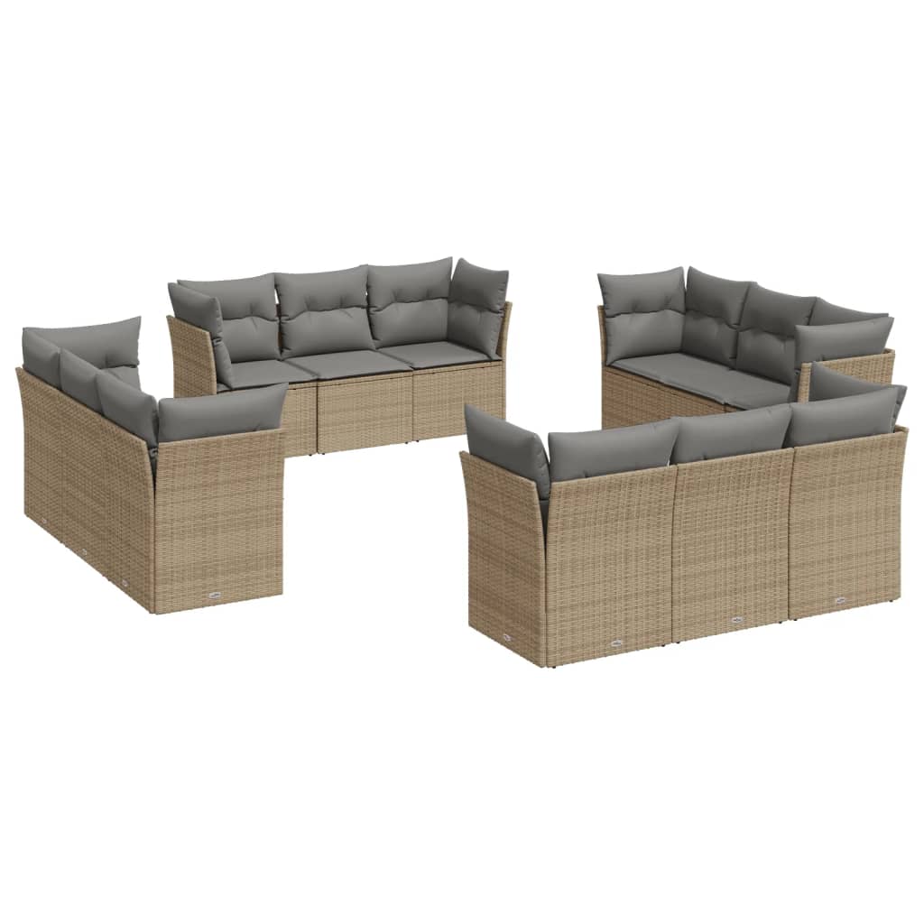 13-delige Loungeset met kussens poly rattan grijs