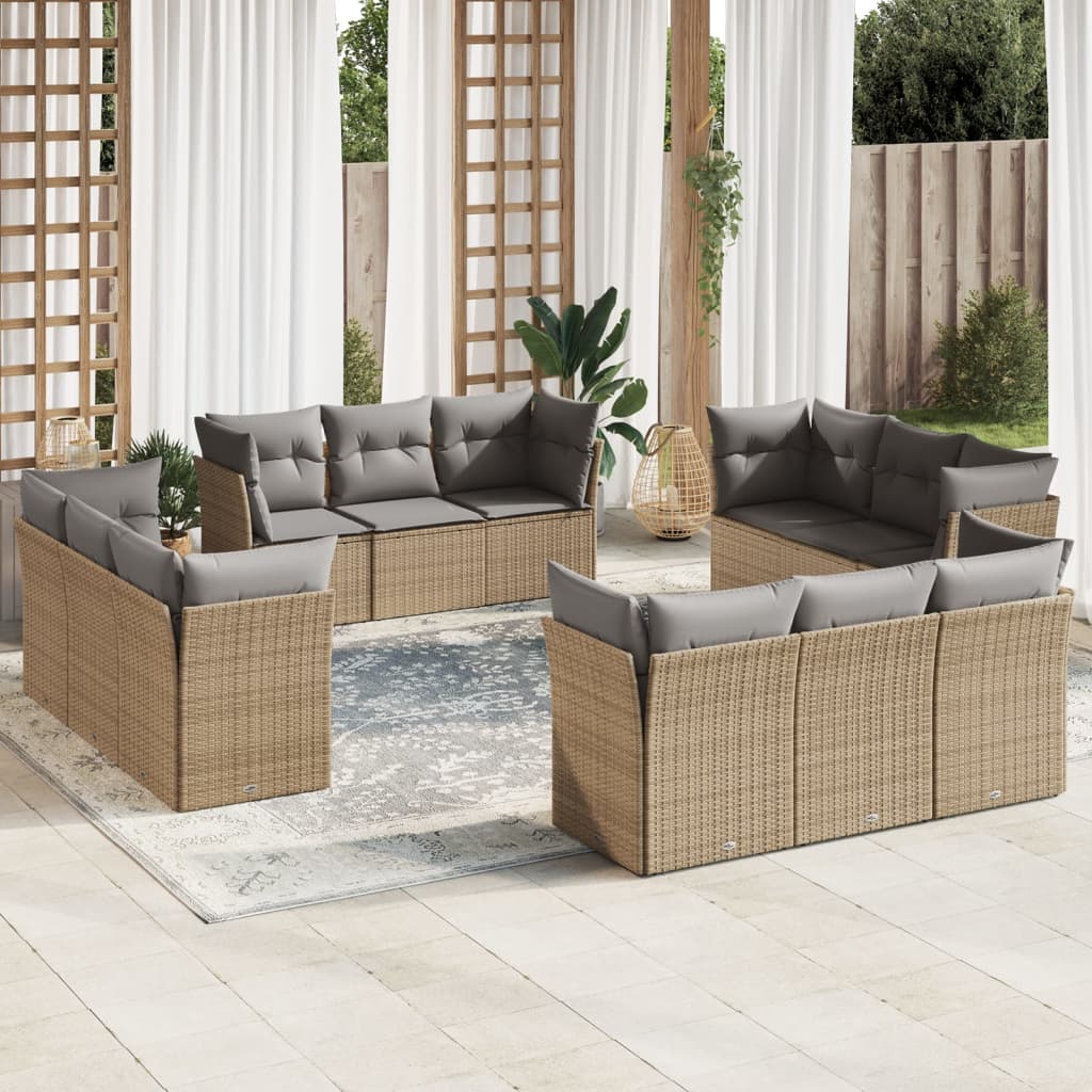 13-delige Loungeset met kussens poly rattan grijs