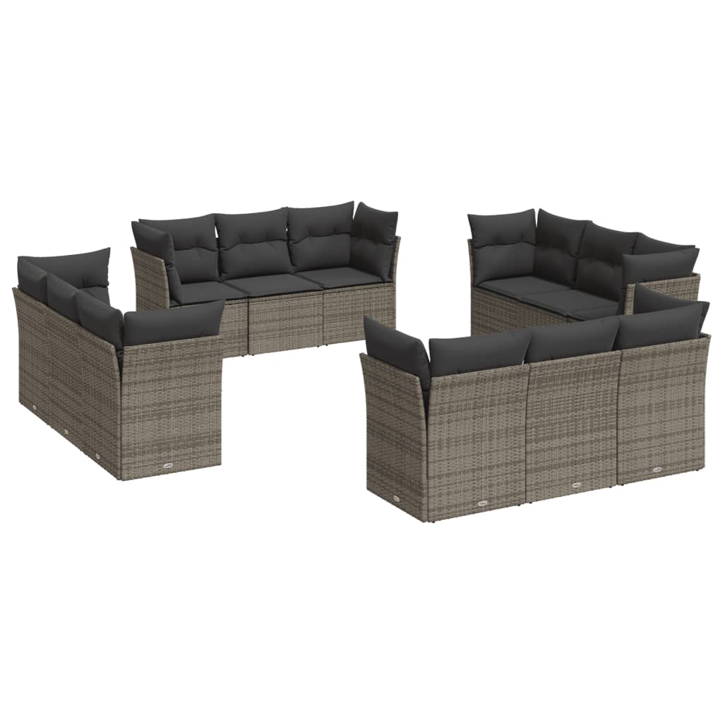 12-delige Loungeset met kussens poly rattan bruin