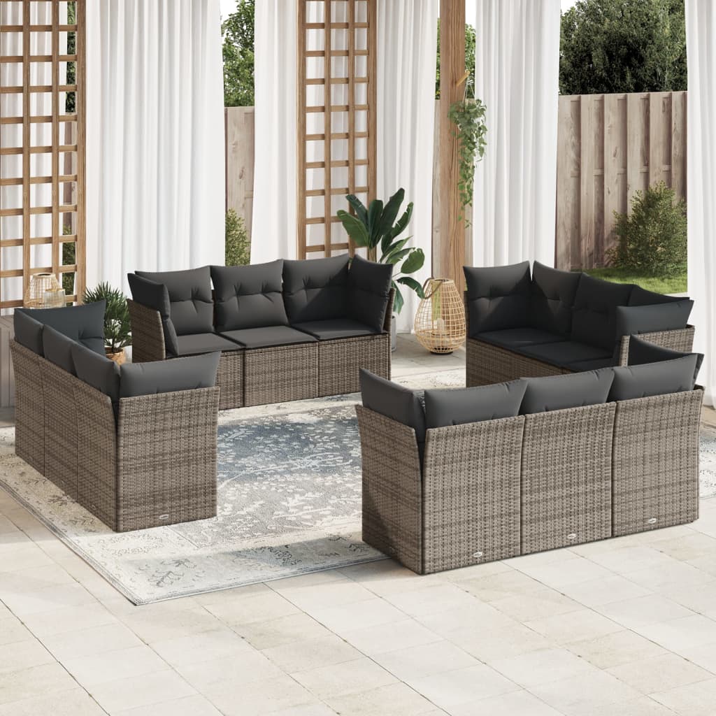 13-delige Loungeset met kussens poly rattan grijs