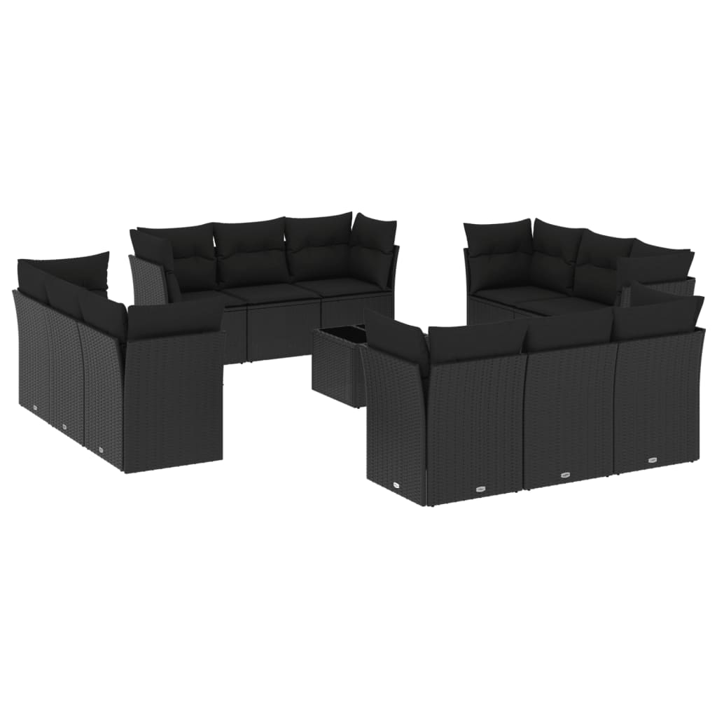 12-delige Loungeset met kussens poly rattan bruin