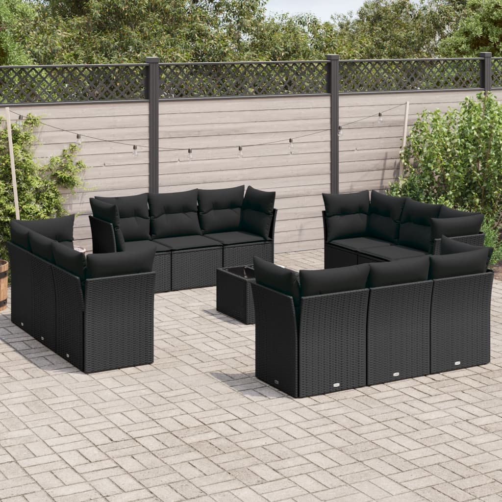 12-delige Loungeset met kussens poly rattan bruin