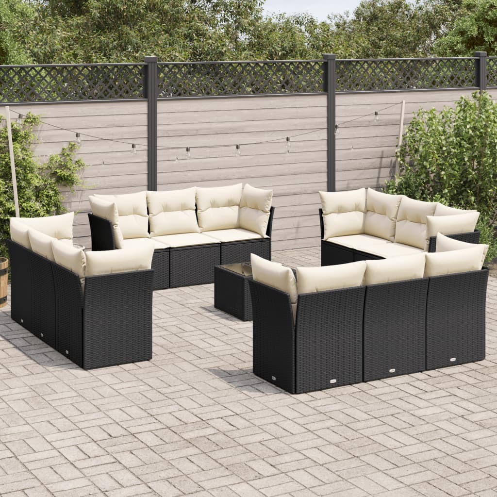 13-delige Loungeset met kussens poly rattan grijs