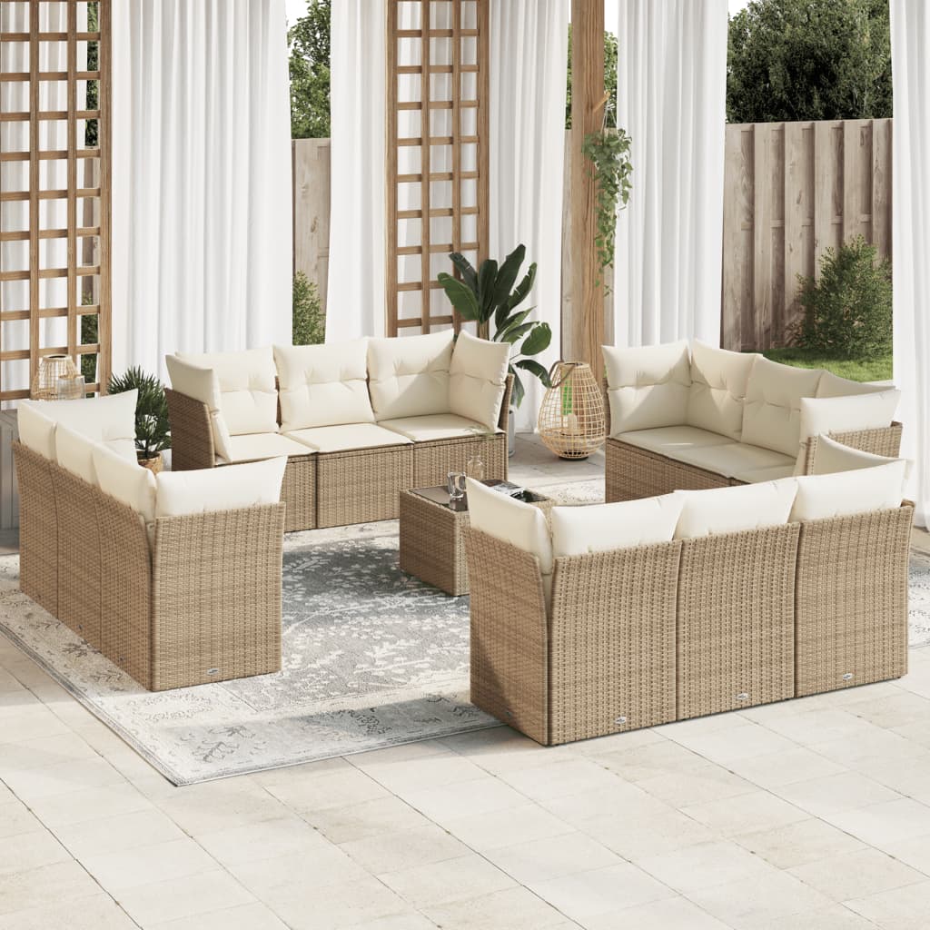 13-delige Loungeset met kussens poly rattan grijs