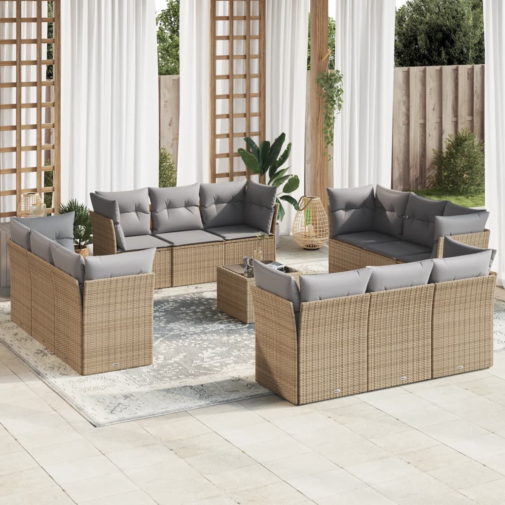 13-delige Loungeset met kussens poly rattan grijs