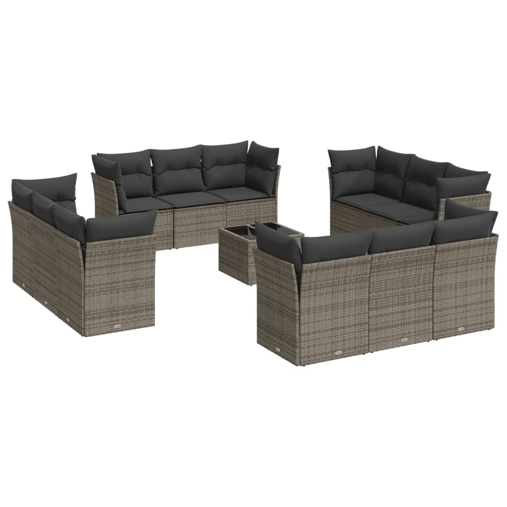 13-delige Loungeset met kussens poly rattan grijs