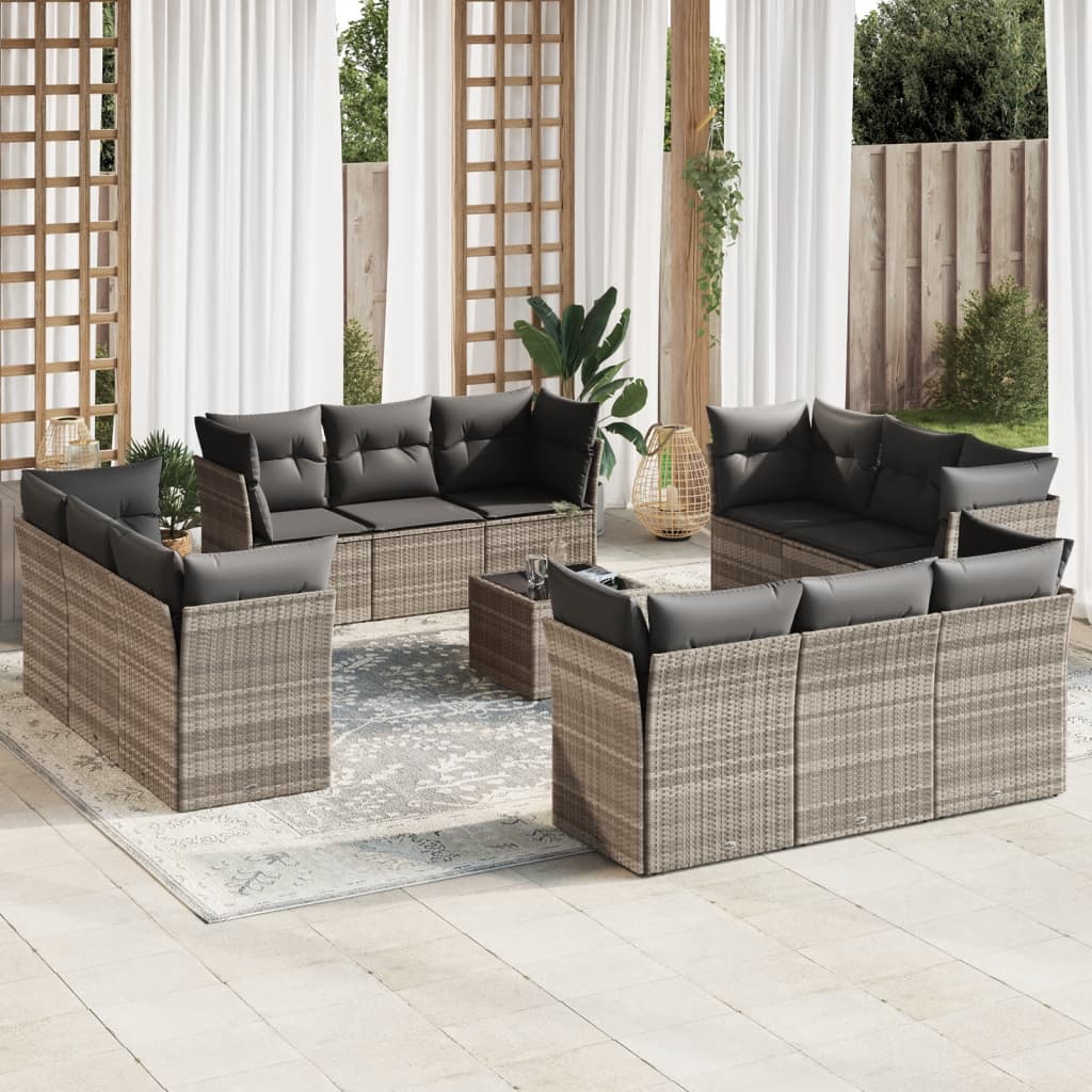 12-delige Loungeset met kussens poly rattan bruin