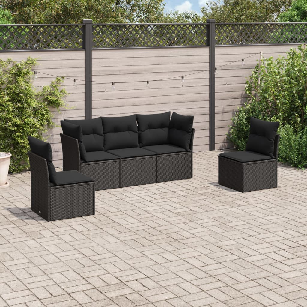 6-delige Loungeset met kussens poly rattan