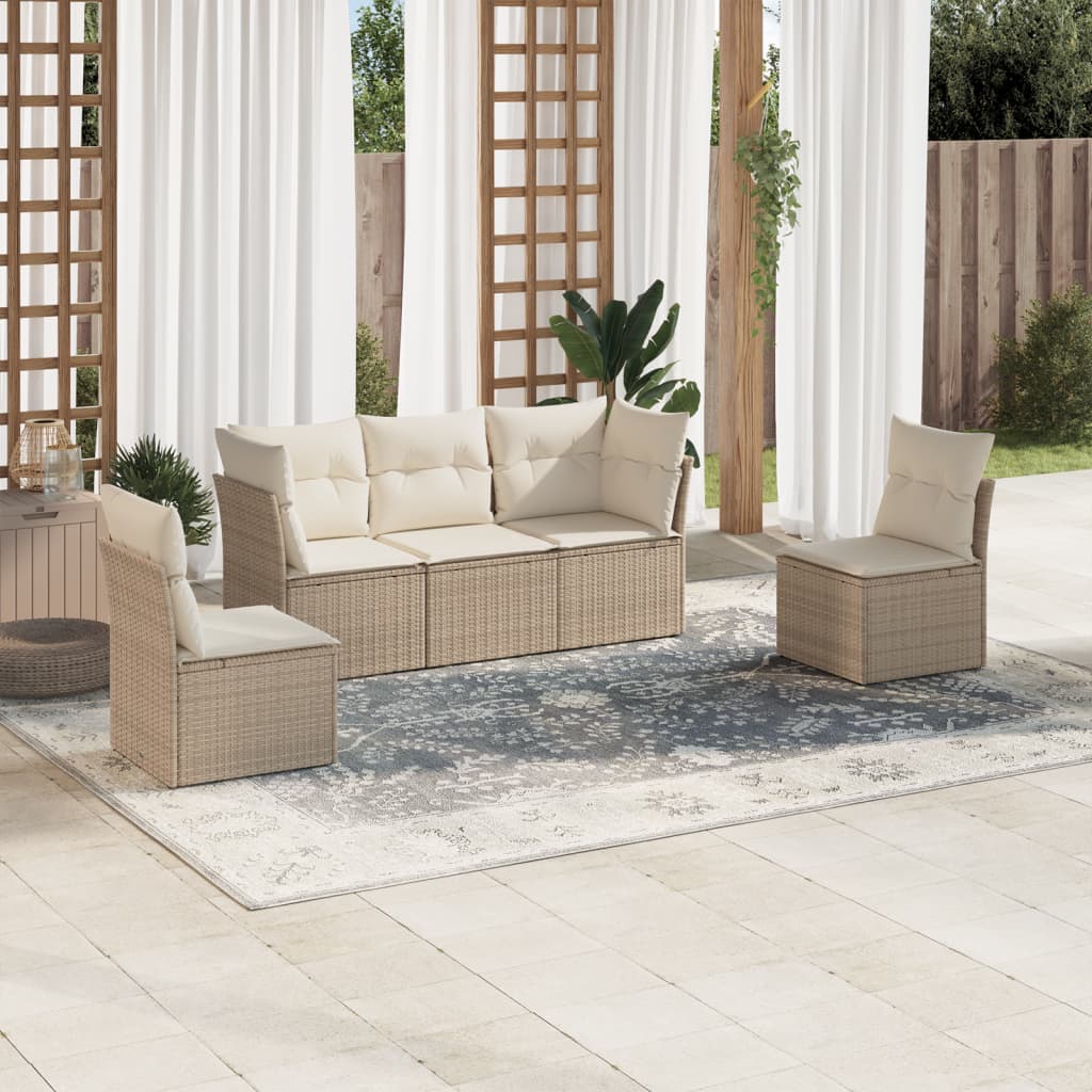 6-delige Loungeset met kussens poly rattan