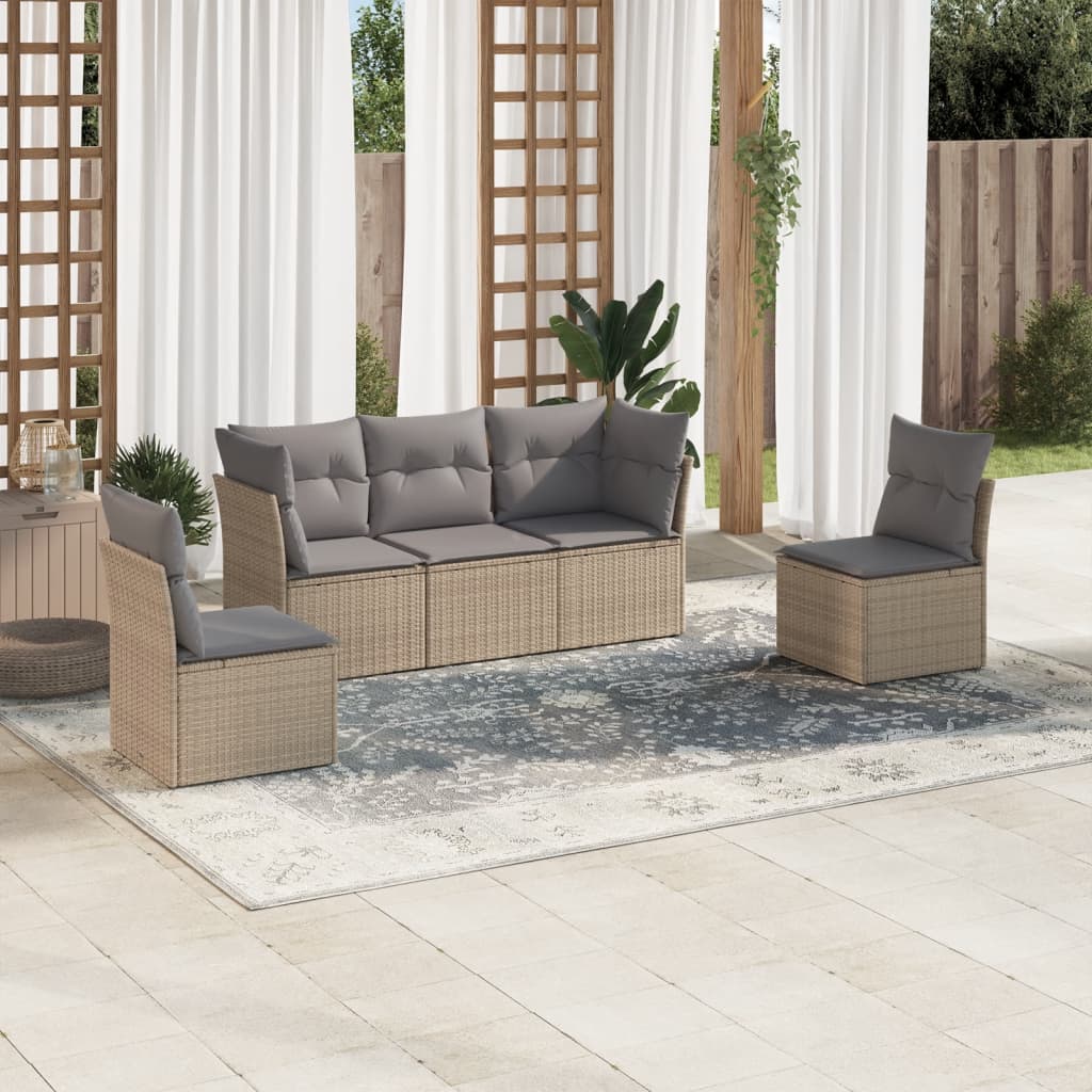 6-delige Loungeset met kussens poly rattan