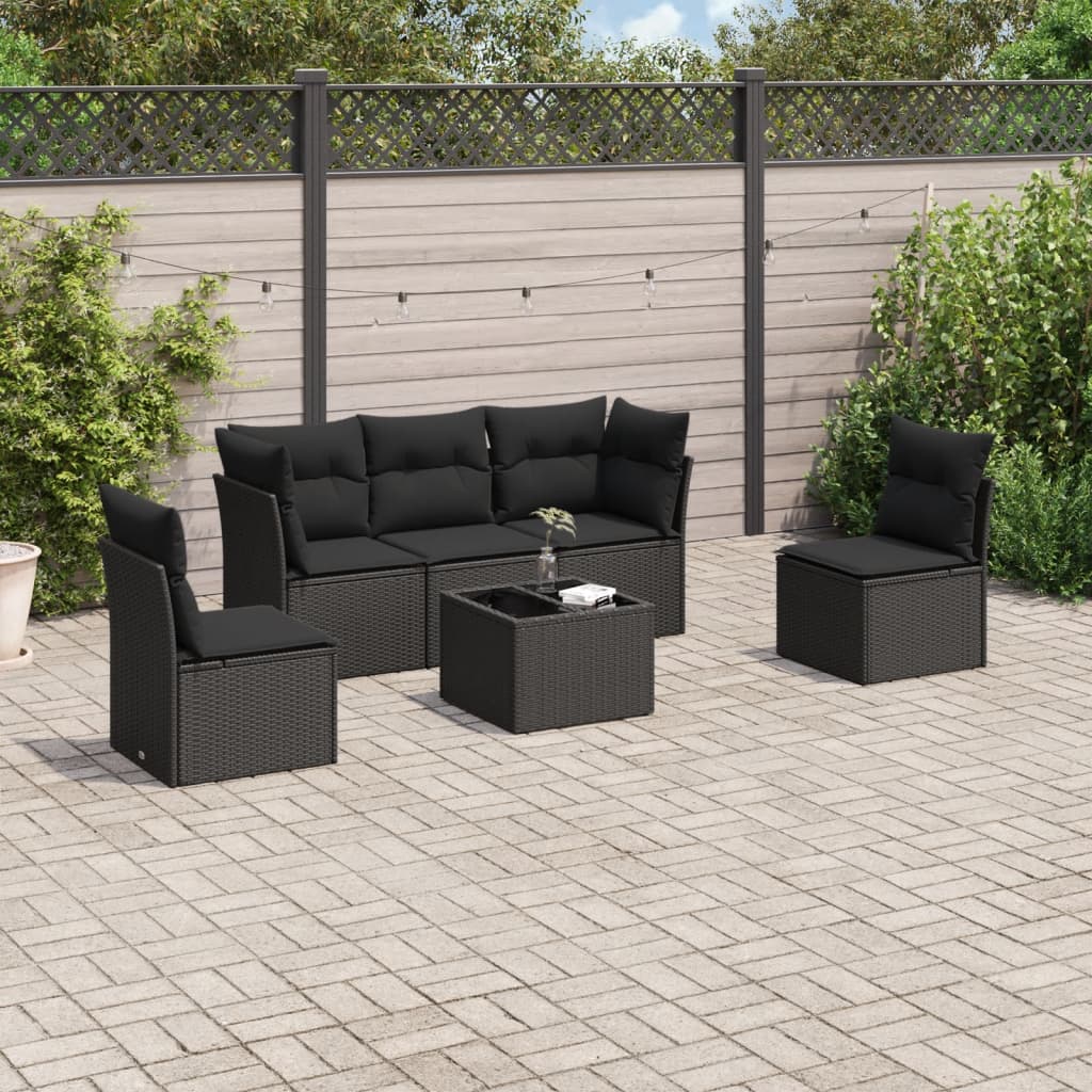 6-delige Loungeset met kussens poly rattan