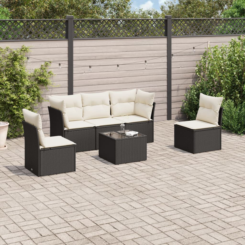 6-delige Loungeset met kussens poly rattan