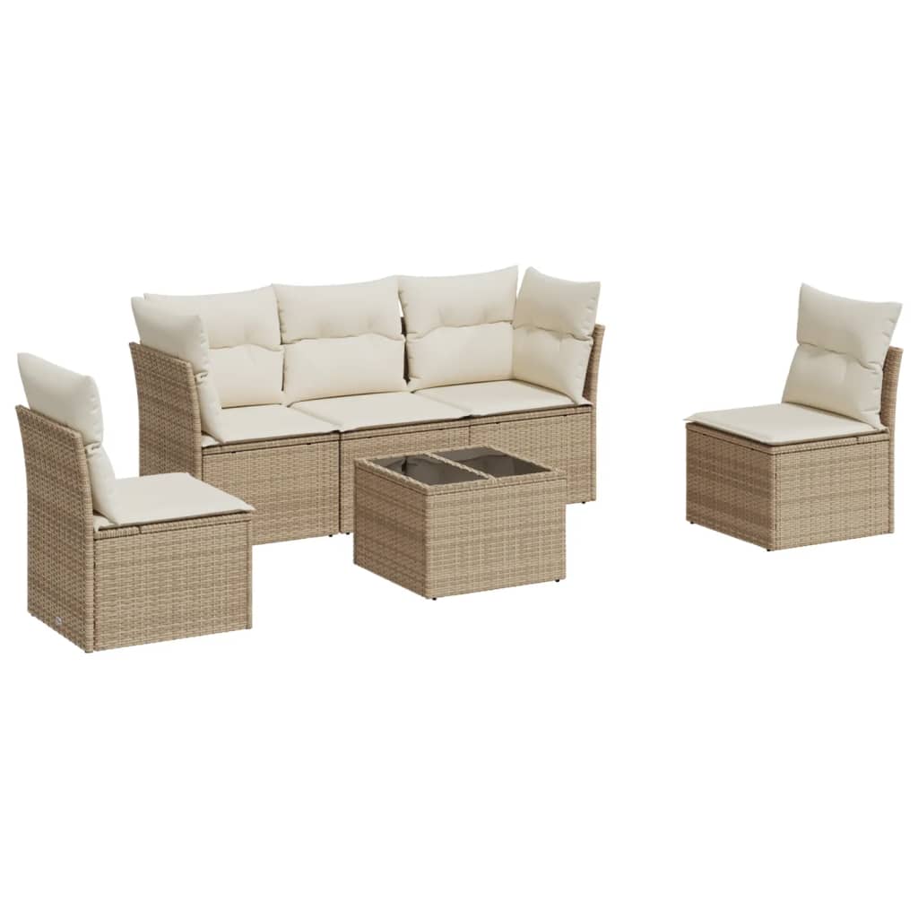 6-delige Loungeset met kussens poly rattan