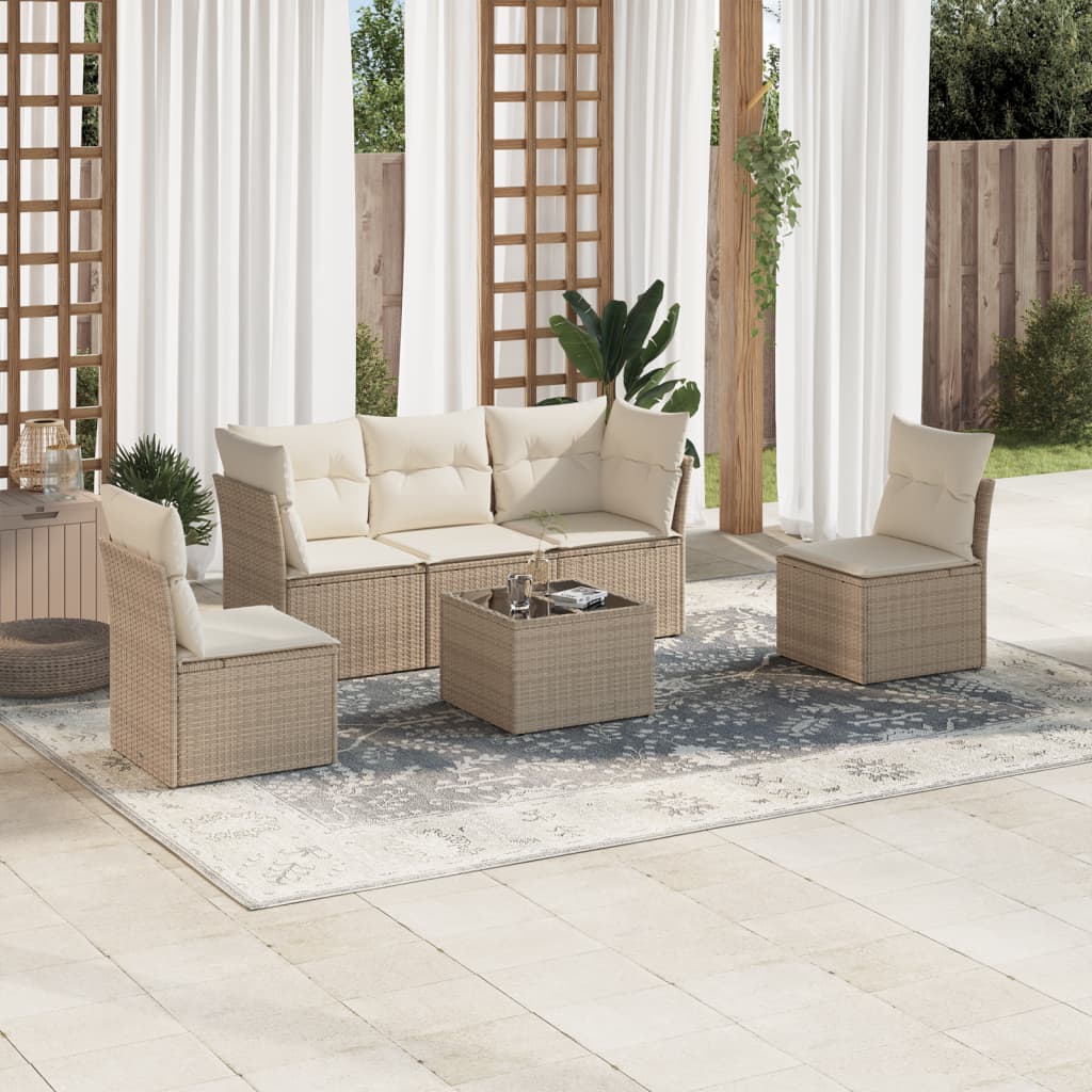 6-delige Loungeset met kussens poly rattan