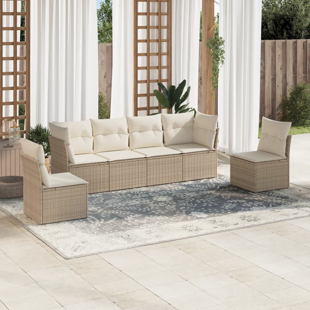 7-delige Loungeset met kussens poly rattan