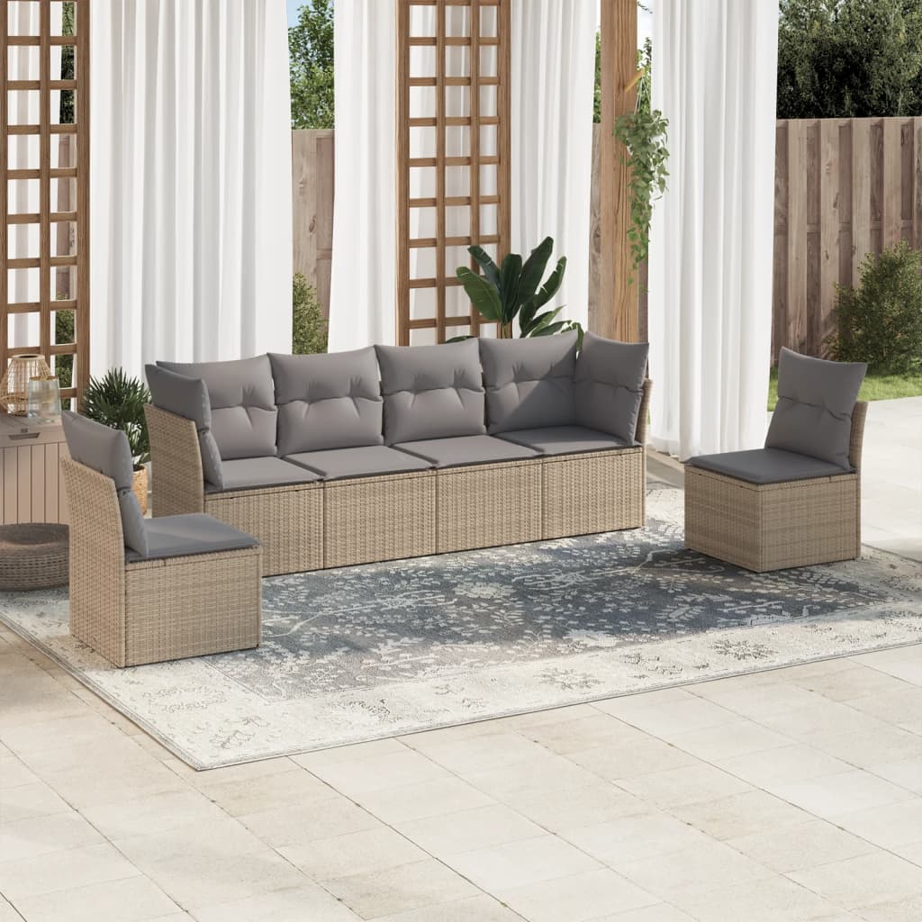 7-delige Loungeset met kussens poly rattan