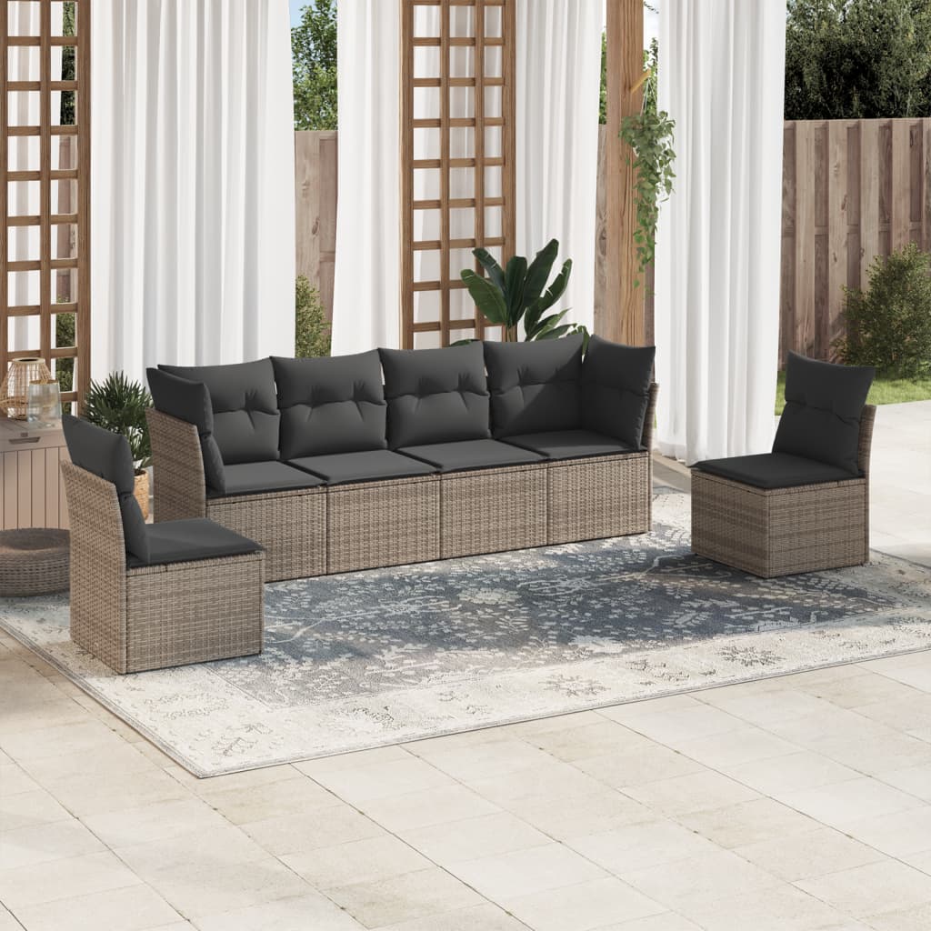 7-delige Loungeset met kussens poly rattan