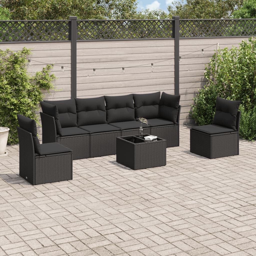 7-delige Loungeset met kussens poly rattan