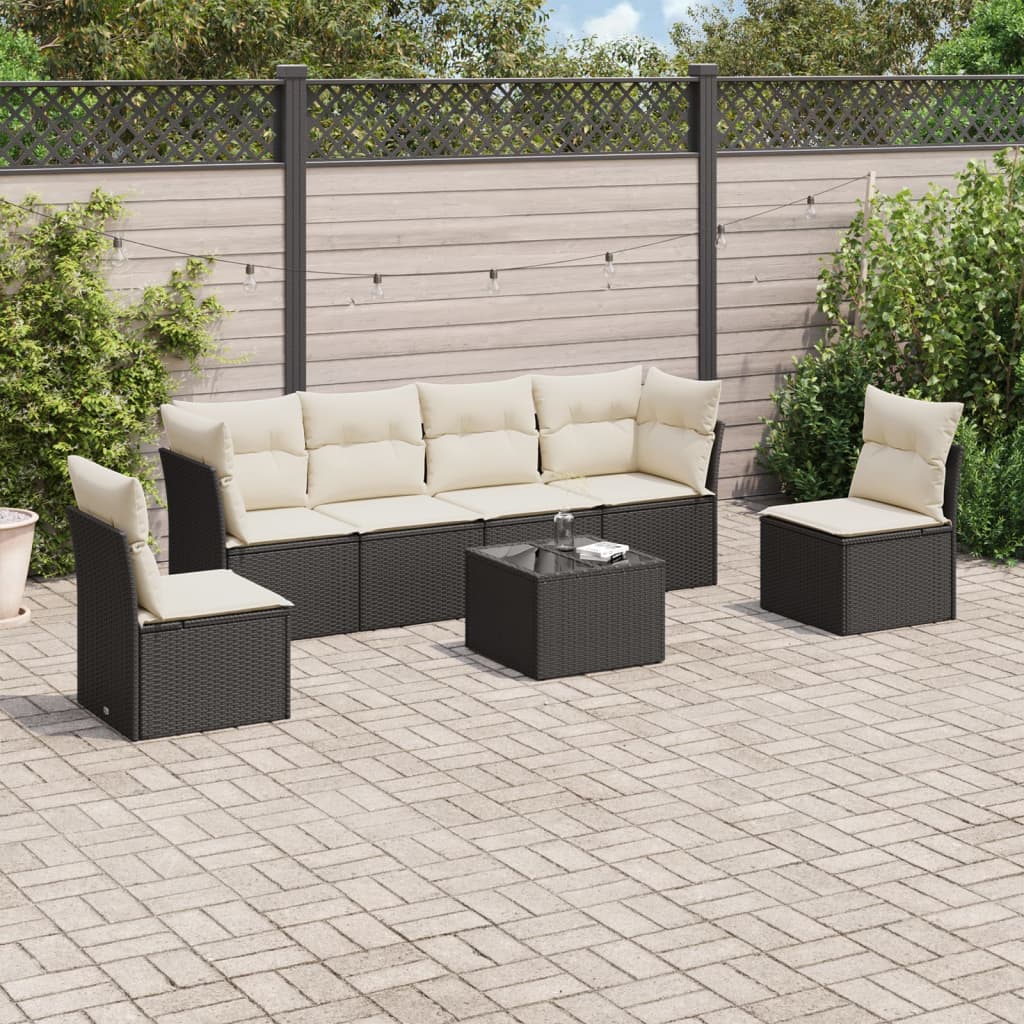 7-delige Loungeset met kussens poly rattan