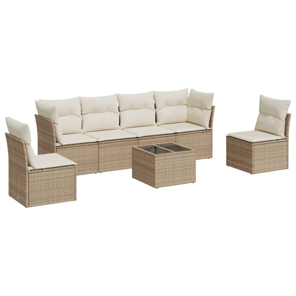 7-delige Loungeset met kussens poly rattan